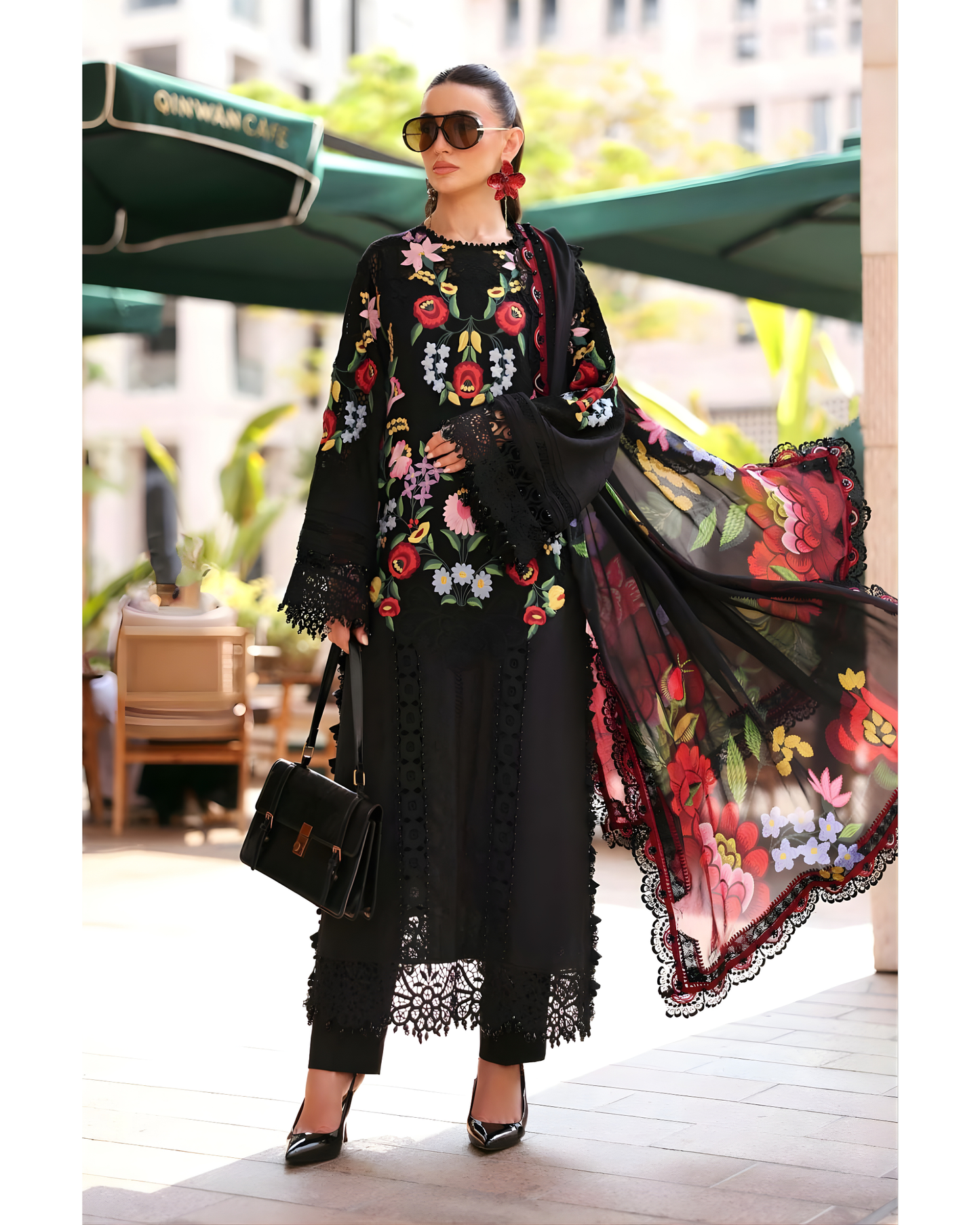 Maria B Luxury Embroidered Chikankari Lawn 3PC - Midnight Black Edition