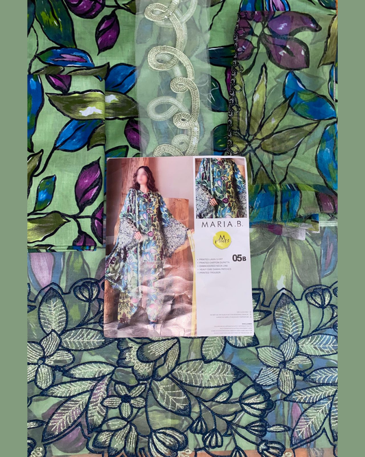Floral Printed Lawn 3PC with Embroidered Patches & Chiffon Dupatta