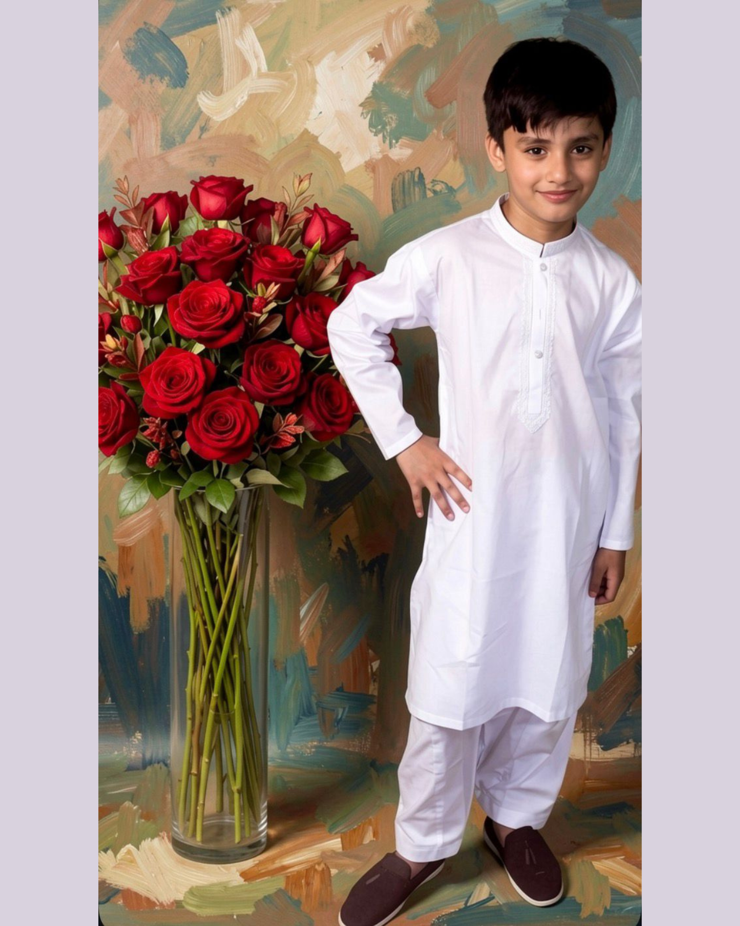 Kids Premium Soft Cotton Embroidered Kurta Shalwar - Classic White