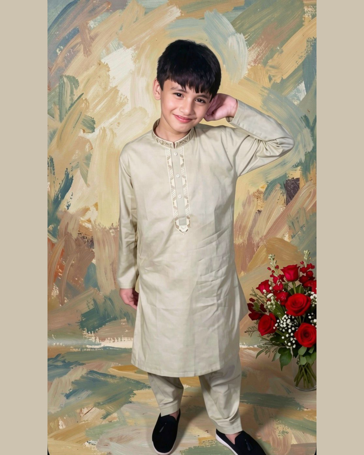 Kids Premium Soft Cotton Embroidered Kurta Shalwar - Refreshing Pista Green