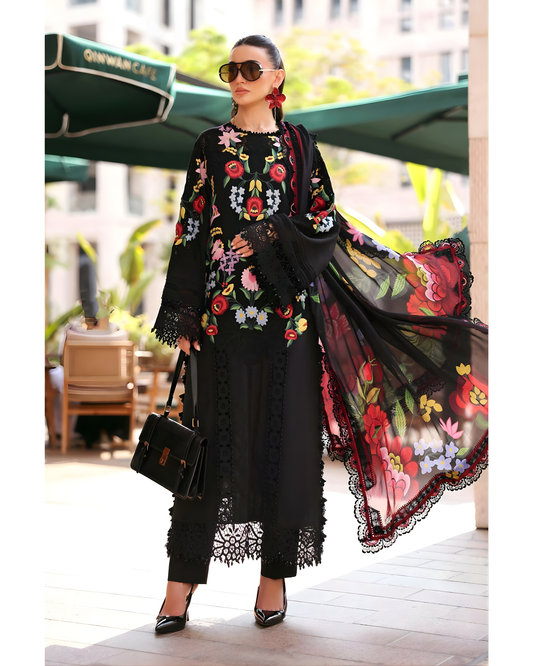 Maria B Luxury Embroidered Chikankari Lawn 3PC - Midnight Black Edition