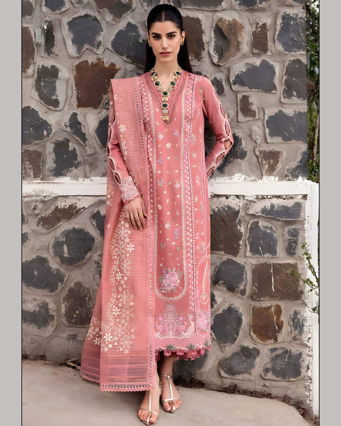 Qalamkar Luxury Embroidered Lawn 3PC - Deep Maroon with Bamber Embroidery Dupatta