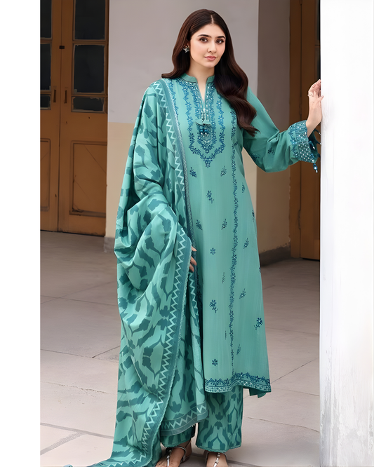 Ramsha Luxury 9mm Embroidered Lawn 3PC - Digital Printed Monark Dupatta