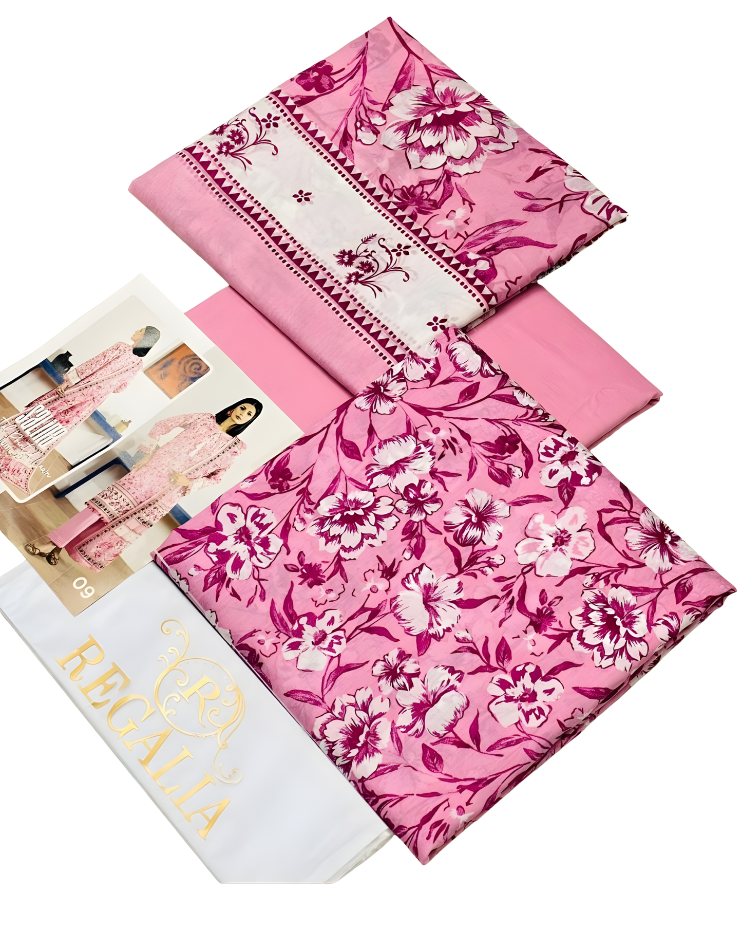 Regalia Original 3 Piece Suit - Printed Lawn Shirt with Voil Dupatta Volume 5